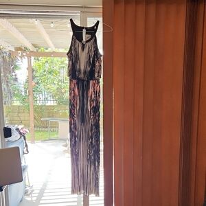 Enfocus Studio Black Maxi Dress with Coral and Cream Abstract Print